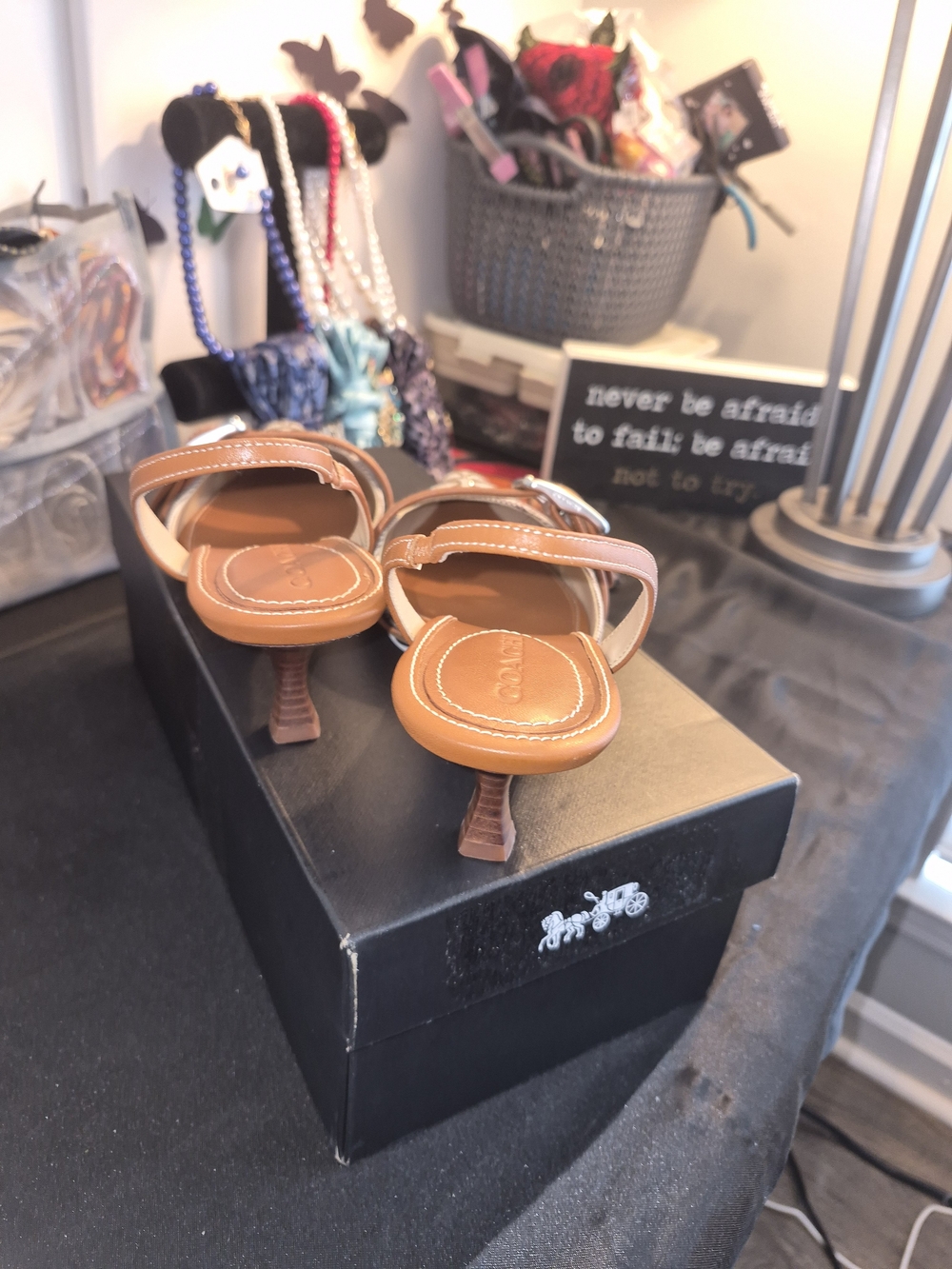 Coach Brown Signature Pointed Slingback Mules with Buckle - Picture 2 of 6